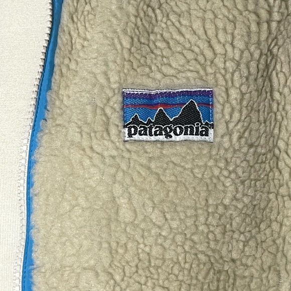 Patagonia kids retro vest natural Andes blue size xl 14 Sherpa fleece old tag - Picture 2 of 10
